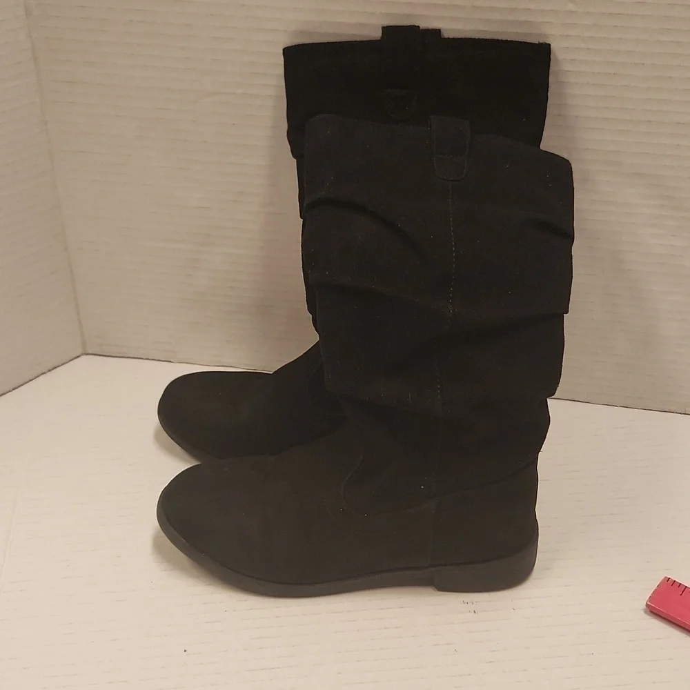 Place Tall Boots Girls Size 1 Black Slouch Faux Suade